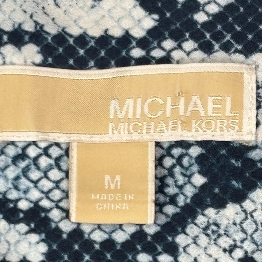 Michael Kors Womens Blue Snakeskin Print Zip‎ Front Utility Shirt Blouse Medium